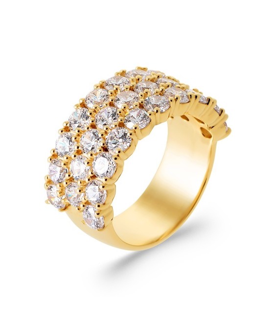 Bague plaqué or pavage de zirconium blancs en demi jonc 