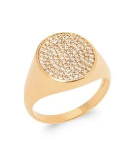 Bague style chevalière ronde plaqué or micro serti de zirconium 