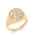 Bague style chevalière ronde plaqué or micro serti de zirconium 