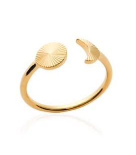 Bague plaqué or ouverte soleil lune rayonnante 