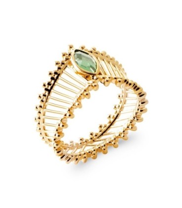 Bague plaqué or très belle couronne pierre émeraude imitation 