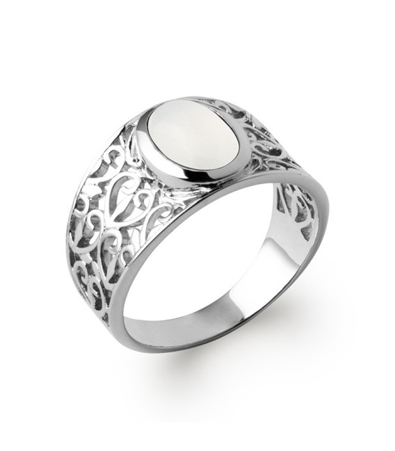 Bague argent anneau dentelle rehaussé pierre de lune serti 