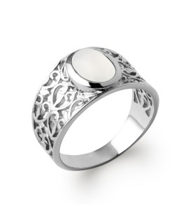 Bague argent anneau dentelle rehaussé pierre de lune serti 