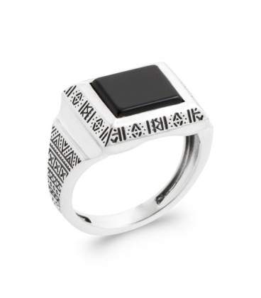 Bague argent massif anneau incrustée d'une AGATE noire QUANTUM 925 
