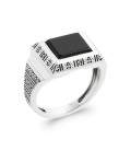 Bague argent massif anneau incrustée d'une AGATE noire QUANTUM 925