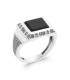 Bague argent massif anneau incrustée d'une AGATE noire QUANTUM 925 