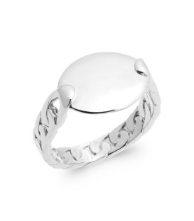 Bague argent monture maille gourmette plaque à graver ronde 