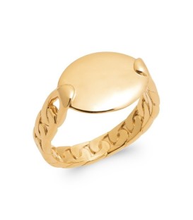Bague plaqué or monture maille gourmette plaque à graver ronde 