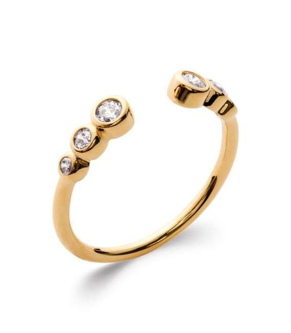 Bague ouverte plaqué or six zirconium sertis rond en chute 