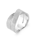 Bague argent massif beau croisé perlé