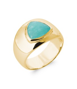 Grosse bague plaqué or femme rehaussée pierre AMAZONITE 