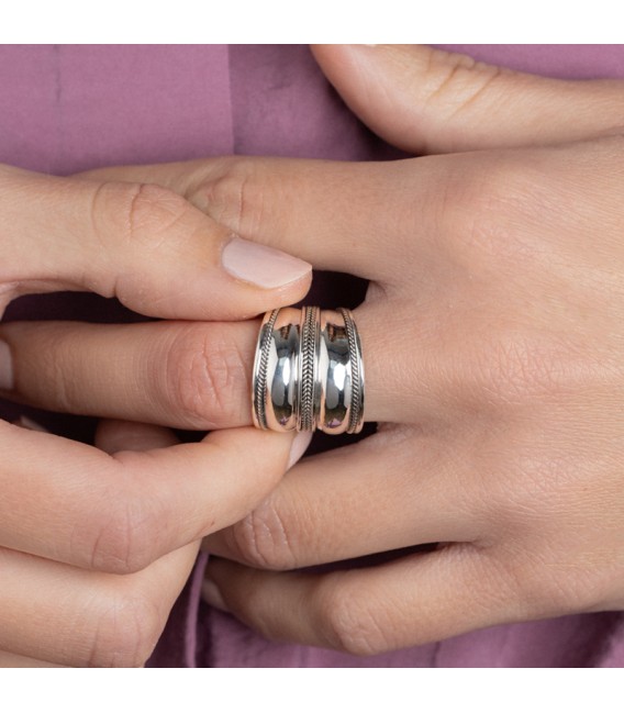 Grosse bague argent massif faux anneaux 