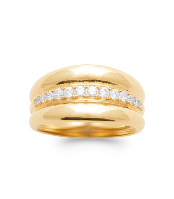 Bague alliance plaqué or zirconium au centre demi jonc 
