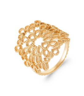 Grosse bague plaqué or original ajourée fleur 