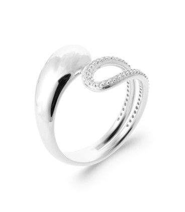 Bague argent anneau ouvert en relief perlé tête à tête 