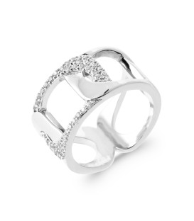 Bague argent large anneau ajouré zirconium 