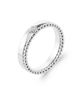 Bague alliance argent massif double perlée petit zirconium 
