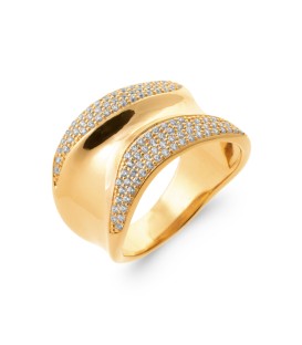Grosse bague plaqué or large anneau petits zirconiums stylisés 