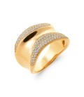 Grosse bague plaqué or large anneau petits zirconiums stylisés