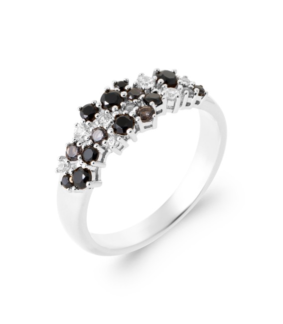 Bague argent massif zirconium de couleur noir et blanc incrustés et griffés 