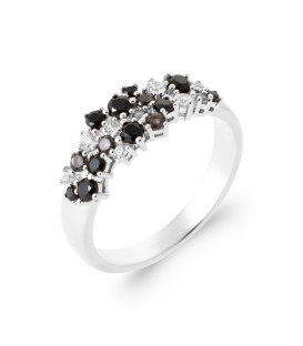 Bague argent massif zirconium de couleur noir et blanc incrustés et griffés 
