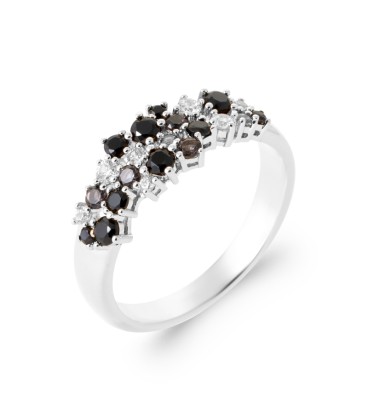 Bague argent massif zirconium de couleur noir et blanc incrustés et griffés 