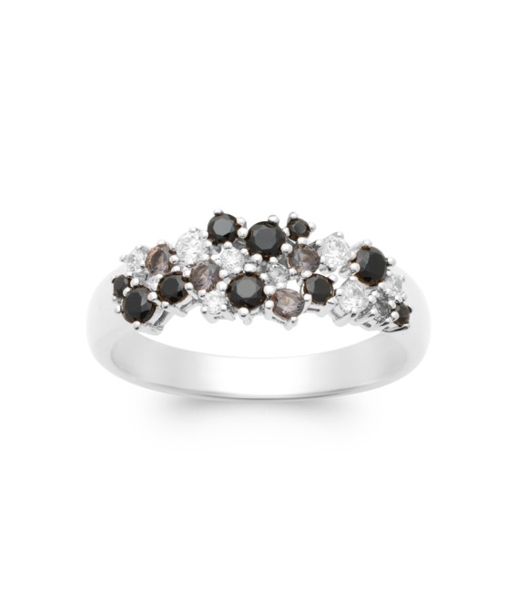 Bague argent massif zirconium de couleur noir et blanc incrustés et griffés 