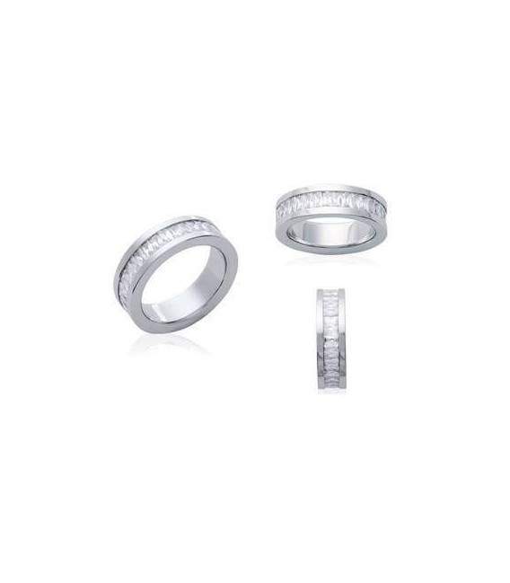 Alliance bague acier incrustée de baguettes de zirconium tour complet 