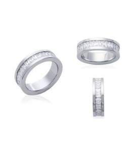 Alliance bague acier incrustée de baguettes de zirconium tour complet 