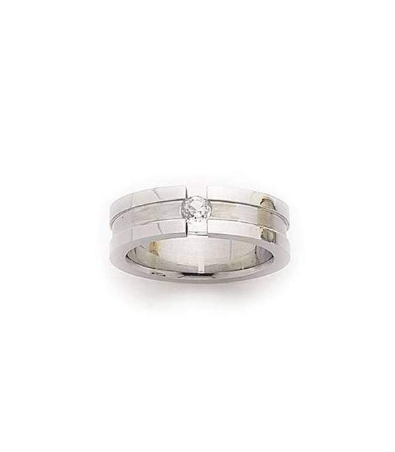 bague homme câble acier incrustation d'un zirconium 