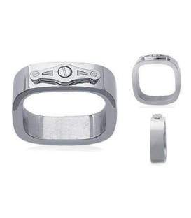 Bague acier mixte anneau carré stylisé