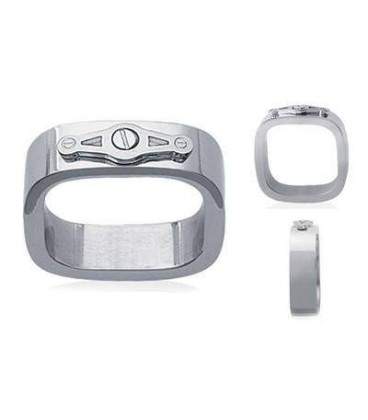Bague acier mixte anneau carré stylisé 