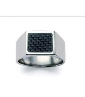 Chevalière homme en acier et carbone 