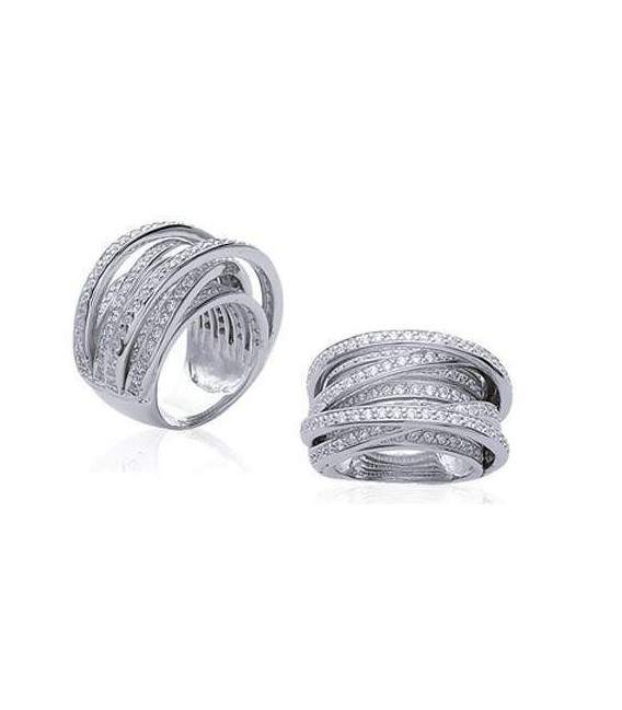 Grosse bague argent massif anneaux sertis d'oxydes de zirconium 