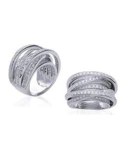 Grosse bague argent massif anneaux sertis d'oxydes de zirconium 