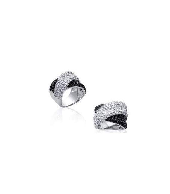 Grosse bague joaillerie argent pavage blanc et noir 