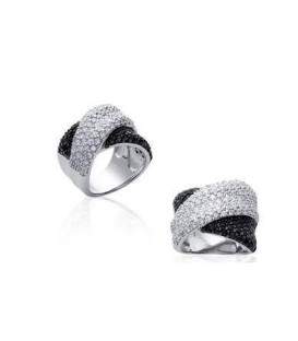 Grosse bague joaillerie argent pavage blanc et noir 